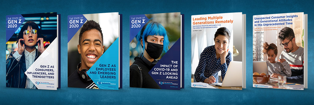 A row of cover images of five CGK research reports